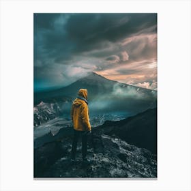 Man Standing On Top Of Mountain Canvas Print