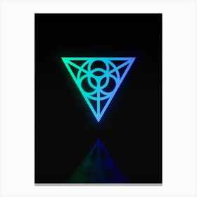 Neon Blue and Green Abstract Geometric Glyph on Black n.0354 Canvas Print