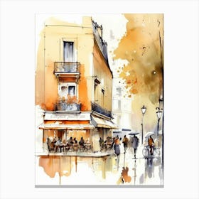 Watercolor Sketch Of A Cafe In Paris Canvas Print