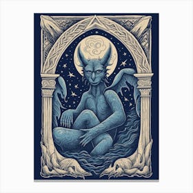 Gargoyle Tarot Card Blue Canvas Print