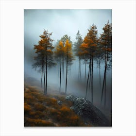 Autumn Trees In The Fog Canvas Print