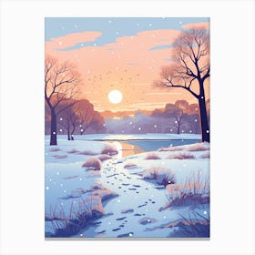 Winter Travel Night Illustration Richmond Park England 1 Canvas Print