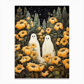 Cute Bedsheet Ghost, Botanical Halloween Watercolour 98 Canvas Print