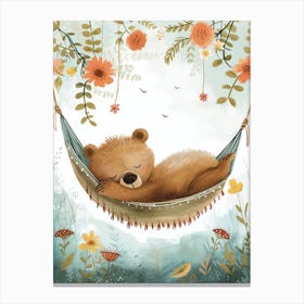 Brown Bear Napping In A Hammock Storybook Illustration 4 Canvas Print