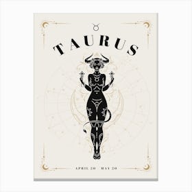 Taurus Zodiac Celestial Woman Canvas Print