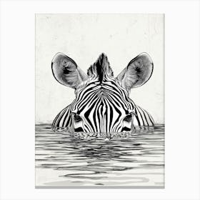 Zebra In Water Canvas Print