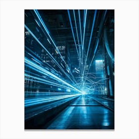 A Dynamic Scene Encapsulating The Essence Of Cybersecurity And Telecommunications Featuring A High (4) Canvas Print