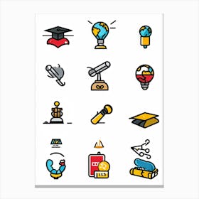 Cartoon Icons Sketched By Hand Illustrating Various Events And Educational Themes Such As A Gradua (1) Canvas Print