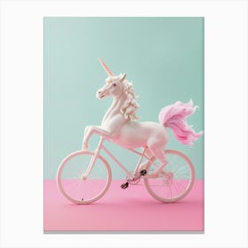 Toy Unicorn Riding A Bike Pastel Canvas Print