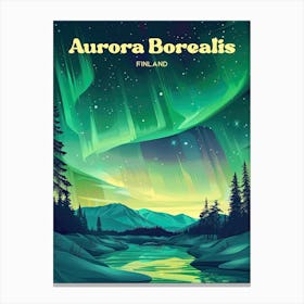 Aurora Borealis Finland Northern Lights Digital Travel Illustration Canvas Print