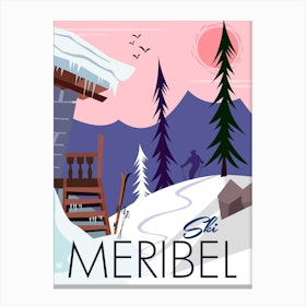 Ski Meribel Poster Pink & Purple Canvas Print