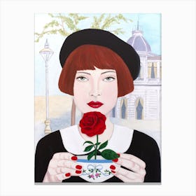French Woman With Rose Canvas Print