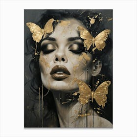 Golden Butterflies Abstract Portrait Luxury Digital Artwork for Modern Decor Canvas Print