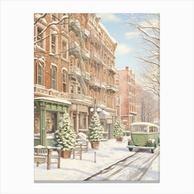 Vintage Winter Illustration New York City Usa 3 Canvas Print