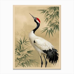 Serene Crane Painting With Bamboo Harmony Canvas Print