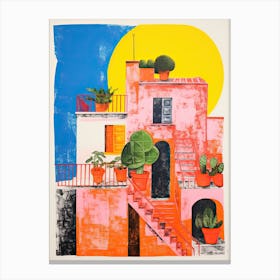 A House In Amalfi, Abstract Risograph Style 1 Canvas Print