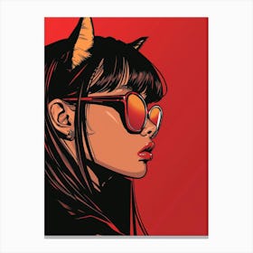 Cat Girl In Sunglasses Canvas Print