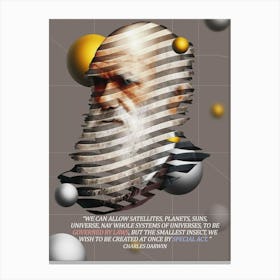 Quote In Ribbon Famous People Charles Darwin — We Can Allow Satellites, Planets, Suns, Universe, Nay Whole Systems Of Universes, To Be Governed By Laws, But The Smallest Insect, We Wish To Canvas Print