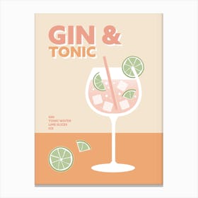 Gin And Tonic Cocktail Yellow Colourful Kitchen Wall Canvas Print