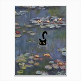 Cat In Water Lily Pond Canvas Print