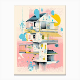 A House In Tokyo, Abstract Risograph Style 3 Canvas Print