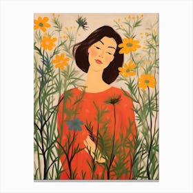Woman With Autumnal Flowers Love In A Mist Nigella 1 Canvas Print