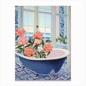 A Bathtube Full Of Peony In A Bathroom 4 Canvas Print