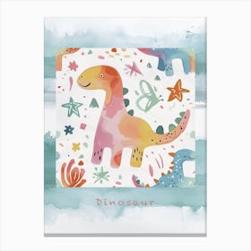 Starry Dinosaur Muted Pastels Pattern 3 Poster Canvas Print