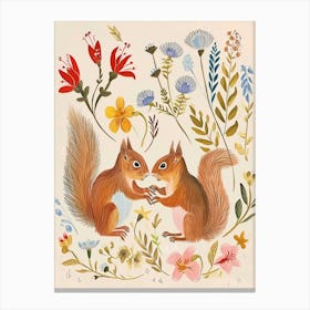 Folksy Floral Animal Drawing Squirrel 5 Canvas Print
