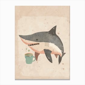 A Shark Drinking Coffee Canvas Print