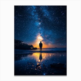 Man Standing In Water At Night Canvas Print