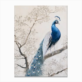 Watercolour Peacock On Tree Branch 2 Canvas Print