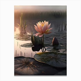 Water Lily,Lotus Reverie: A Twilight Blossom Canvas Print