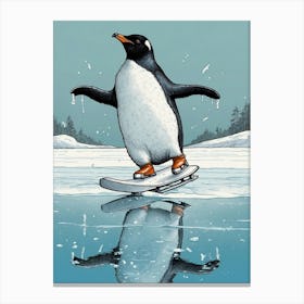 Penguin On A Skateboard Canvas Print