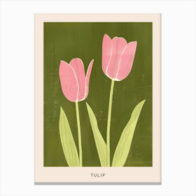 Pink & Green Tulip 3 Flower Poster Canvas Print