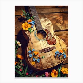 Acoustic Guitar With Flowers 1 Canvas Print