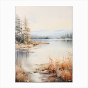 Lake In The Woods In Autumn, Painting 4 Canvas Print