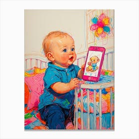 Baby Playing With A Cell Phone Canvas Print