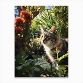 Realistic Photography Of A Cat In A Botanical Garden Canvas Print