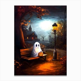 Ghost Sitting On A Bench At Night Canvas Print