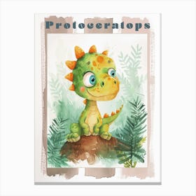 Cute Protoceratops Dinosaur Watercolour 3 Poster Canvas Print