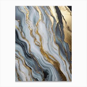 Abstract Marble Artwork Featuring Sinuous Gold And Silver Waves Flowing Amidst A Swirling Ocean Of V (4) Canvas Print