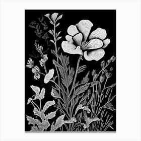 Evening Primrose Wildflower Linocut 2 Canvas Print
