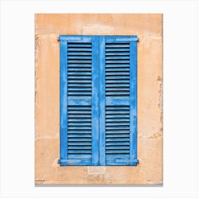 Blue Shutters On A old Wall Canvas Print