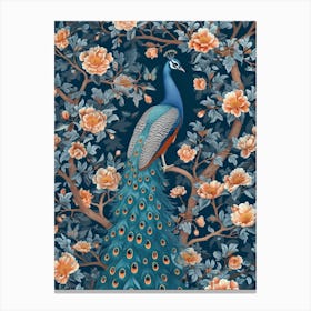 Blue Vintage Floral Peacock Wallpaper 1 Canvas Print