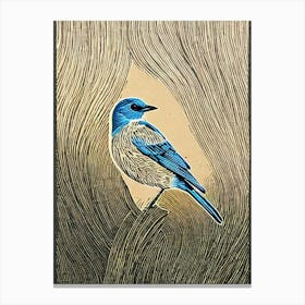 Eastern Bluebird Linocut Bird Canvas Print
