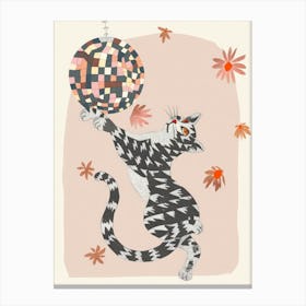 Disco Cat Print Whimsical Cat Disco Ball Funky Dopamine Canvas Print