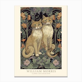 William Morris Inspired  Classic Cats Orange Cats Floral Canvas Print