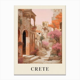 Crete Greece 3 Vintage Pink Travel Illustration Poster Canvas Print