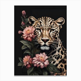 Leopard With Flowers Canvas Print